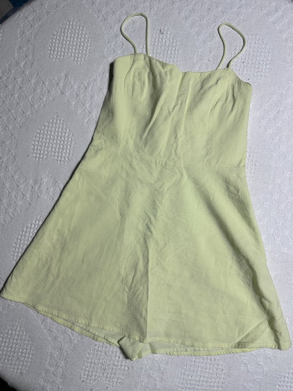 Zara M Lime Green Sweetheart Mini Skort Romper Smocked Back